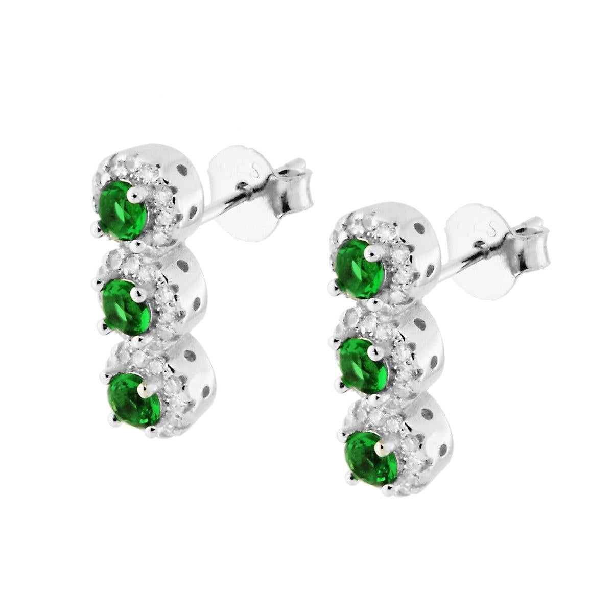 Orecchini Trilogy con Cubic Zirconia Verde Smeraldo e Bianchi