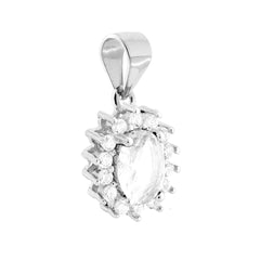 Ciondolo con Zircone Ovale Bianco contornato con Zirconi Bianchi