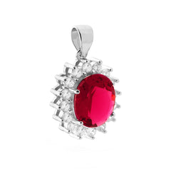 Ciondolo con Zircone Ovale Rosso Rubino contornato da Zirconi Bianchi