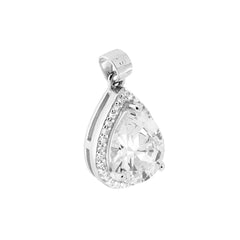 Ciondolo Goccia con Zircone Bianco contornato da Zirconi Bianchi