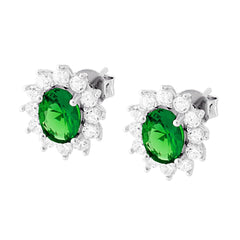 Orecchini Ovale Zircone Verde Smeraldo contornato da Zirconi Bianchi