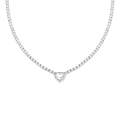 Collana Tennis con Cubic Zirconia Bianchi con Cubic Zirconia Cuore centrale Bianco contornato da Cubic Zirconia Bianchi