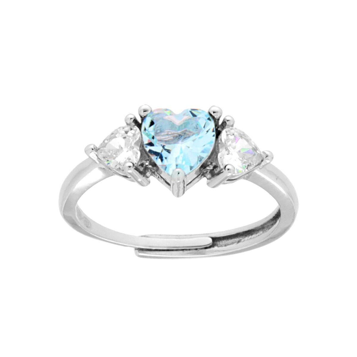 Anello Trilogy Cuore Acquamarina con Cuori Bianchi