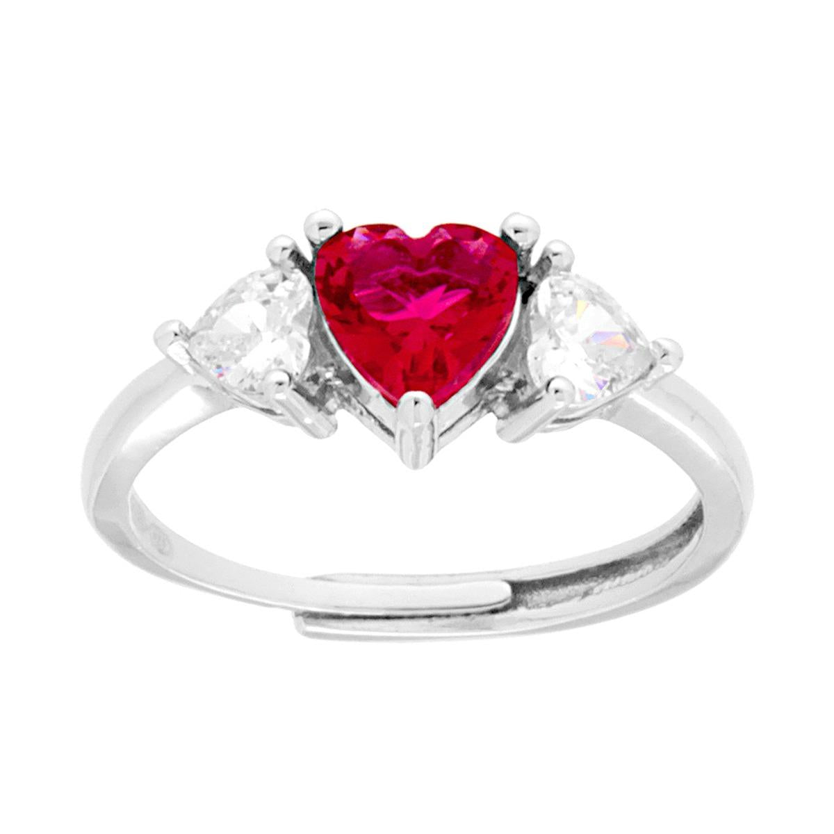 Anello Trilogy Cuore Rosso Rubino con Cuori Bianchi