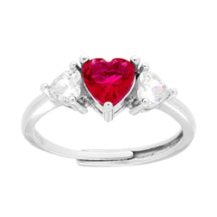 Anello Trilogy Cuore Rosso Rubino con Cuori Bianchi