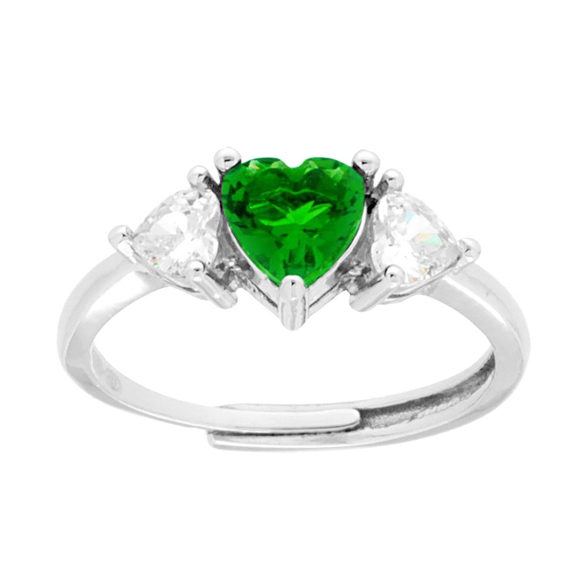 Anello Trilogy Cuore Verde Smeraldo con Cuori Bianchi
