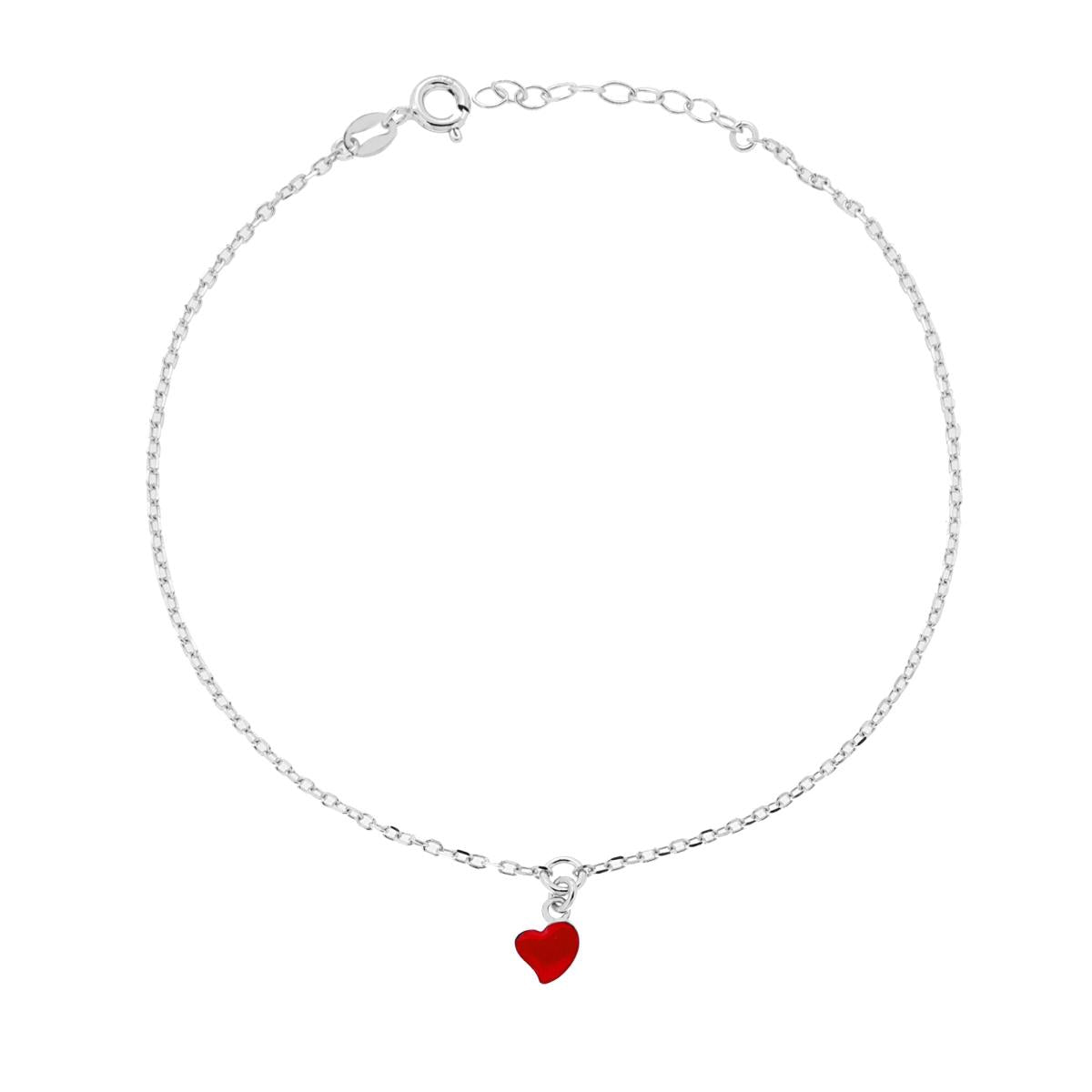 Cavigliera Catena Forzatina Diamantata con Cuore smaltato Rosso pendente