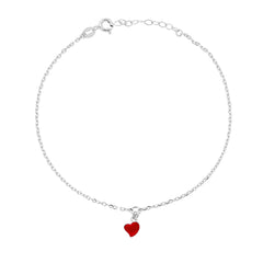 Cavigliera Catena Forzatina Diamantata con Cuore smaltato Rosso pendente