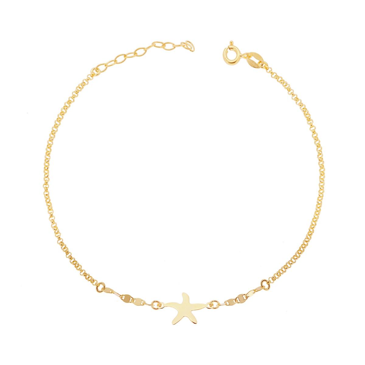 Cavigliera Catena Rolo Diamantata e Traversino con Stella Marina