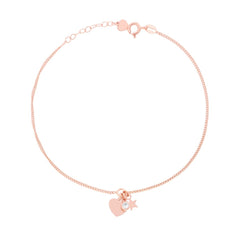 Cavigliera Catena Grumetta con Cuore Stella plain e Zircone Bianco pendenti