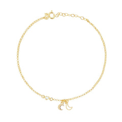 Cavigliera Catena Rolo Diamantata con Lune e Zircone a Cuore Bianco