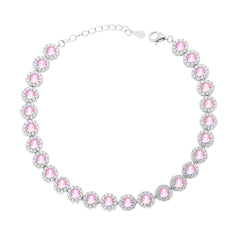 Bracciale Tennis Griffe cm 18+3 Fiore con Cubic Zirconia Rosa contornato da Cubic Zirconia Bianchi