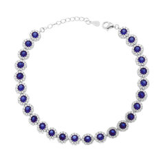 Bracciale Tennis Griffe cm 18+3 Fiore con Cubic Zirconia Blu Zaffiro contornato da Cubic Zirconia Bianchi