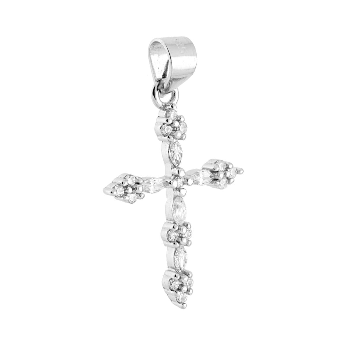 Ciondolo Croce con Cubic Zirconia Bianchi Marquise