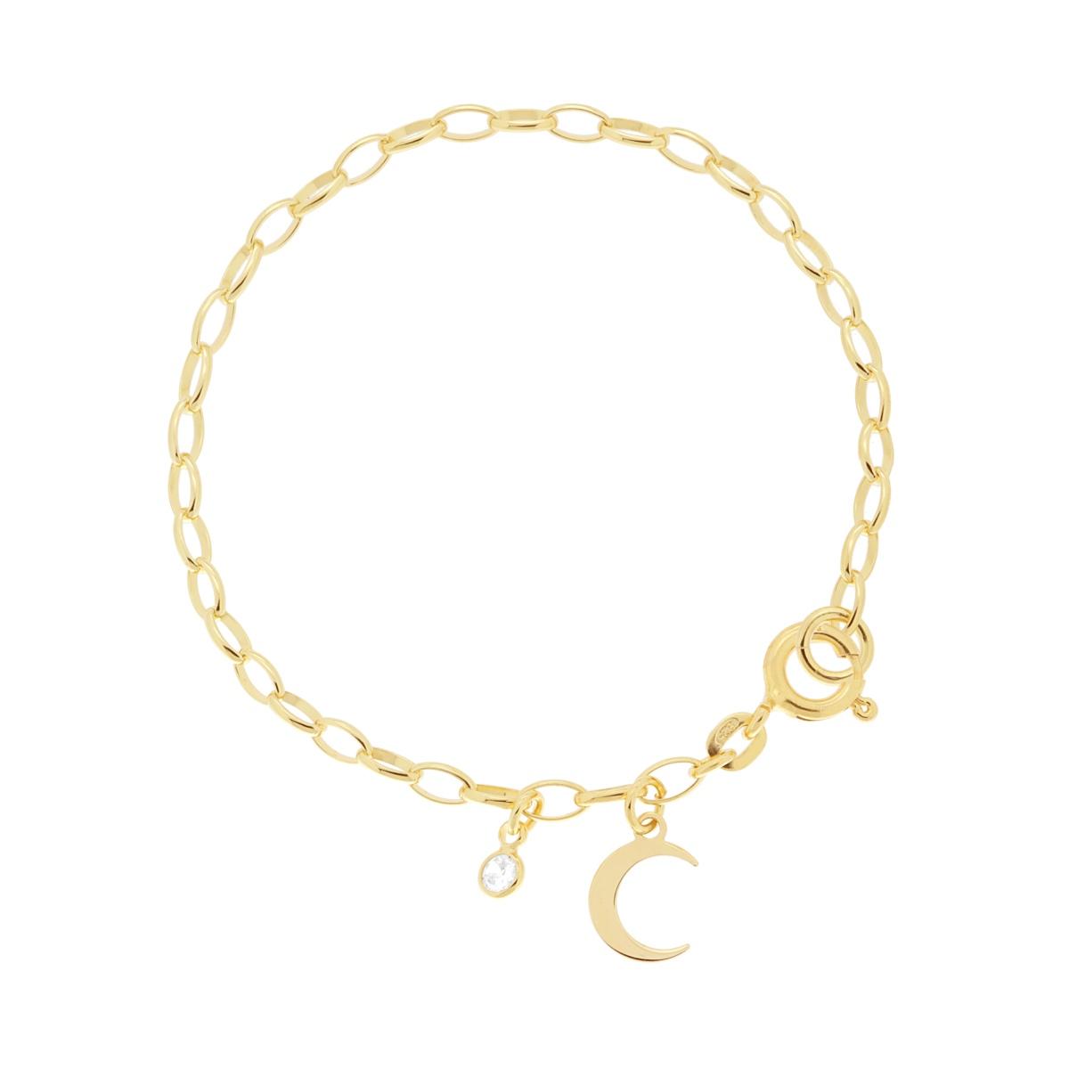 Bracciale Catena Forzatina ovale con Punto Luce Cubic Zirconia Bianco e Luna plain