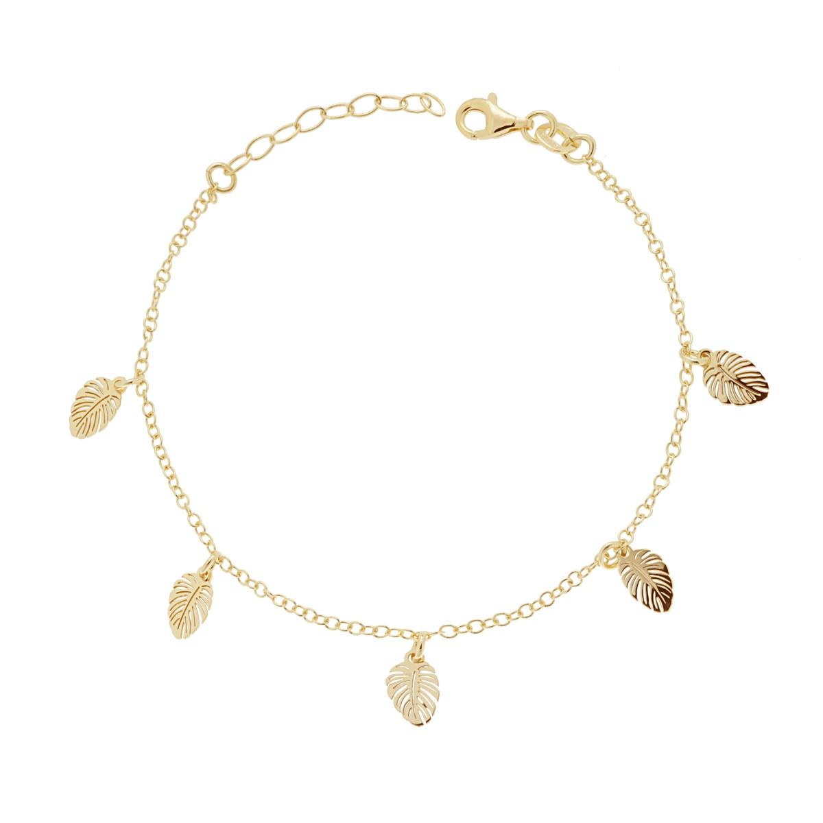 Bracciale Catena Rolo Diamantata con Foglie pendenti