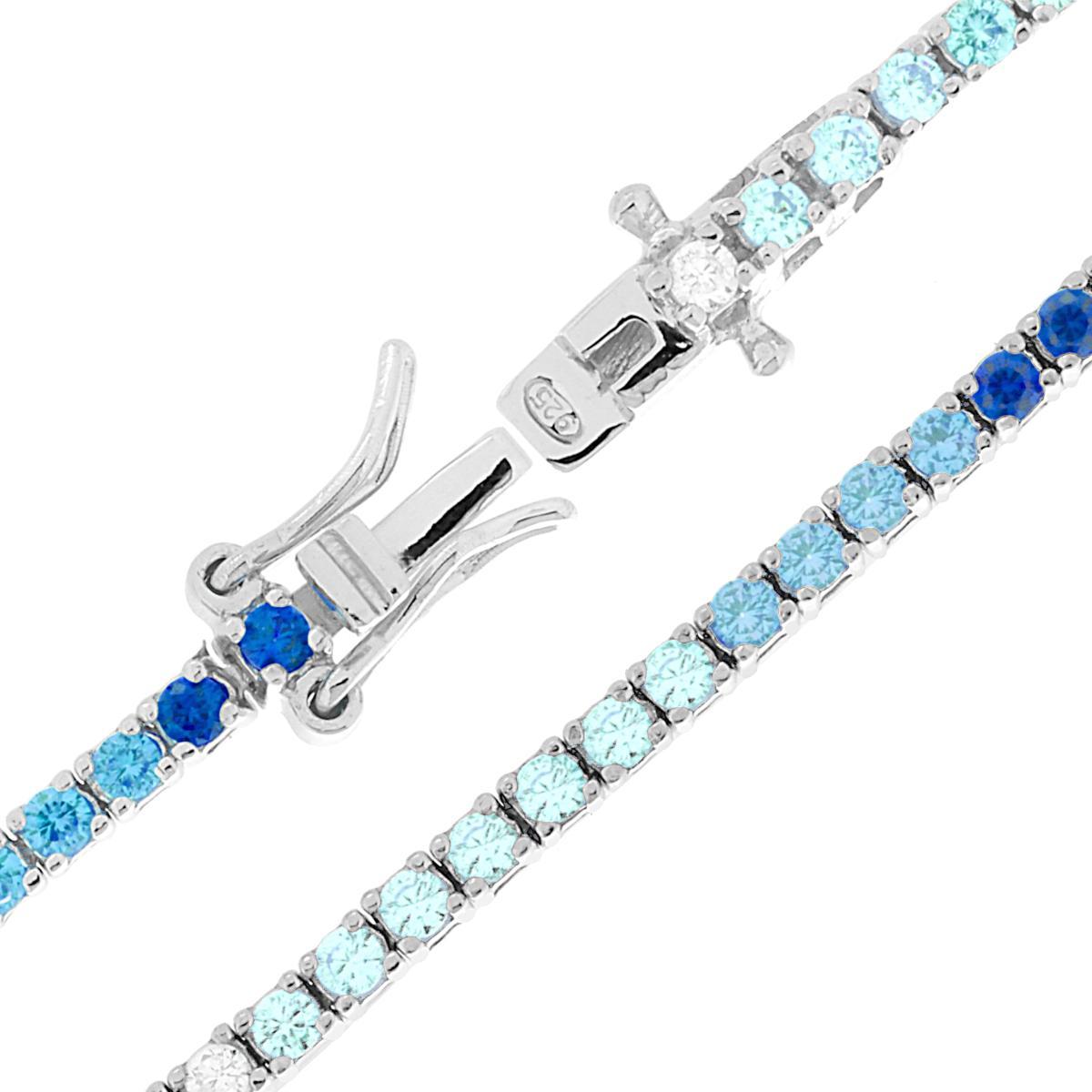 Bracciale Tennis Griffe cm 18 con Zirconi mm 2 Multicolor gradazione Blu Zaffiro