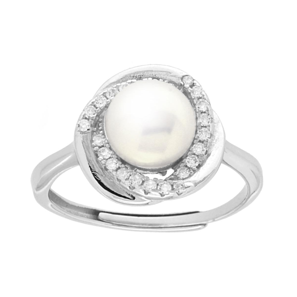 Anello Perla di Fiume con Cubic Zirconia Bianchi
