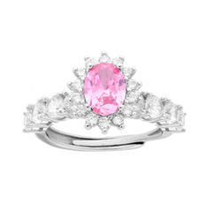 Anello Halo Veretta Ovale Rosa contornato con Cubic Zirconia Bianchi