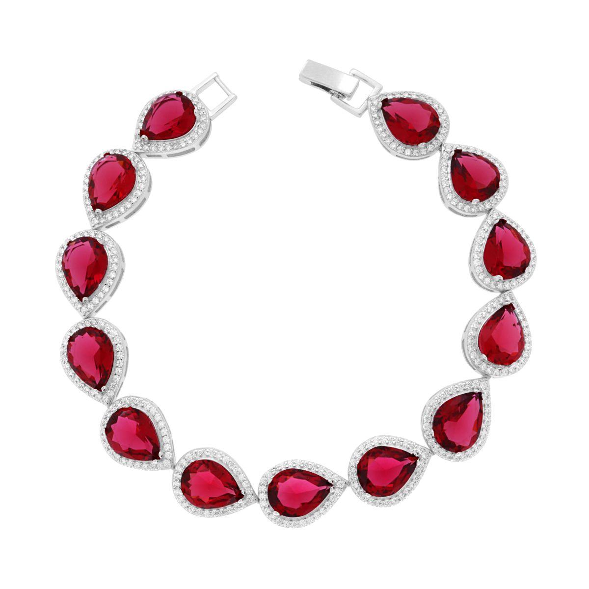 Bracciale Tennis Griffe cm 18 Goccia Rosso Rubino contornati da Cubic Zirconia Bianchi