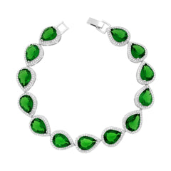 Bracciale Tennis Griffe cm 18 Goccia Verde Smeraldo contornati da Cubic Zirconia Bianchi