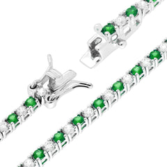 Bracciale Tennis Griffe cm 16.5 con Zirconi mm 2 Bianchi e Verde Smeraldo alternati