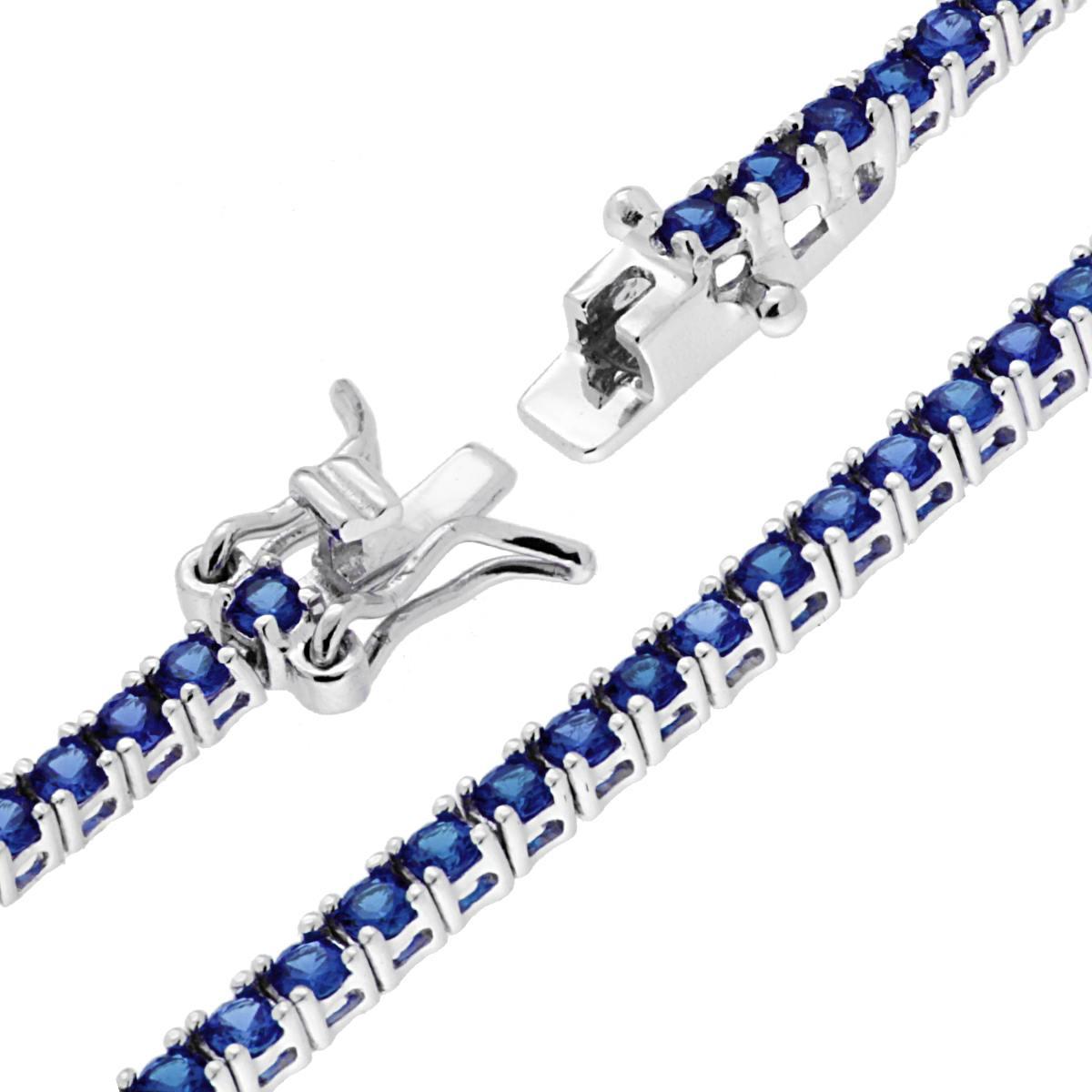 Bracciale Tennis Griffe cm 16.5 con Zirconi mm 2 Blu Zaffiro