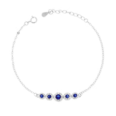 Bracciale Catena Forzatina Diamantata con Fiori Cubic Zirconia Blu Zaffiro e Bianchi