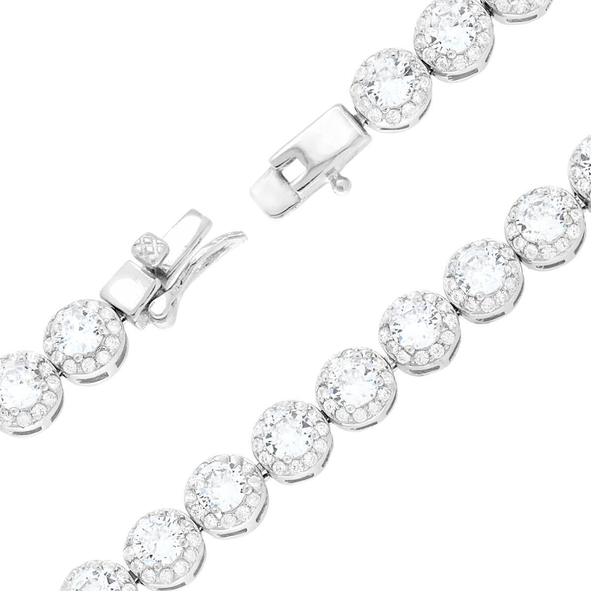 Collana Tennis Griffe cm 42 Tondo con Cubic Zirconia Bianchi contornati da Cubic Zirconia Bianchi
