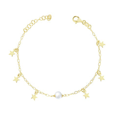 Bracciale Catena Forzatina con Perla e Stella plain pendenti