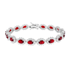Bracciale Tennis cm 18 Ovali Rosso Rubino contornati da Cubic Zirconia Bianchi
