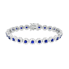 Bracciale Tennis cm 18 Fiori Blu Zaffiro Carre contornati da Cubic Zirconia Bianchi