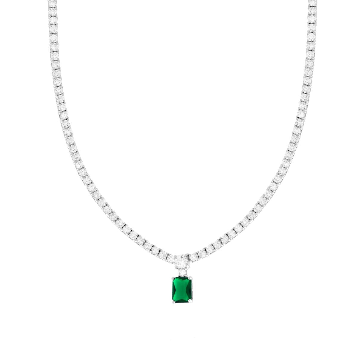 Collana Tennis griffe con Rettangolo Verde Smeraldo e Cubic Zirconia Bianco