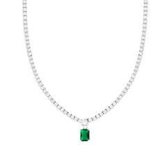 Collana Tennis griffe con Rettangolo Verde Smeraldo e Cubic Zirconia Bianco