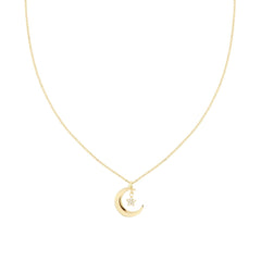 Collana Catena Rolo Diamantata con Luna Stella e Cubic Zirconia Bianchi