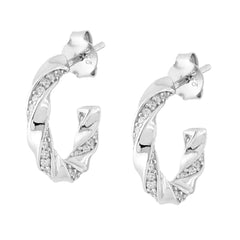 Orecchini Cerchio Torchon mm 17 con Cubic Zirconia Bianchi