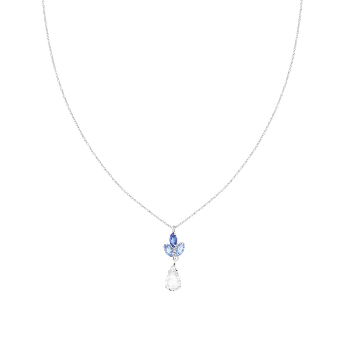 Collana Catena Forzatina Diamantata con Cubic Zirconia Marquise e Goccia Acquamarina