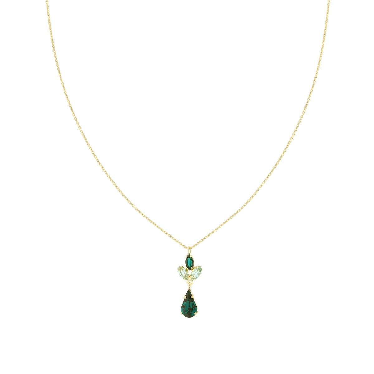 Collana Catena Forzatina Diamantata con Cubic Zirconia Marquise e Goccia Verde Smeraldo