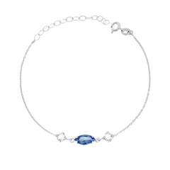 Bracciale Catena Forzatina Diamantata con Punti Luce Tondo e Marquise Crystal Bianco e Blu