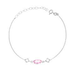 Bracciale Catena Forzatina Diamantata con Punti Luce Tondo e Marquise Crystal Bianco e Rosa