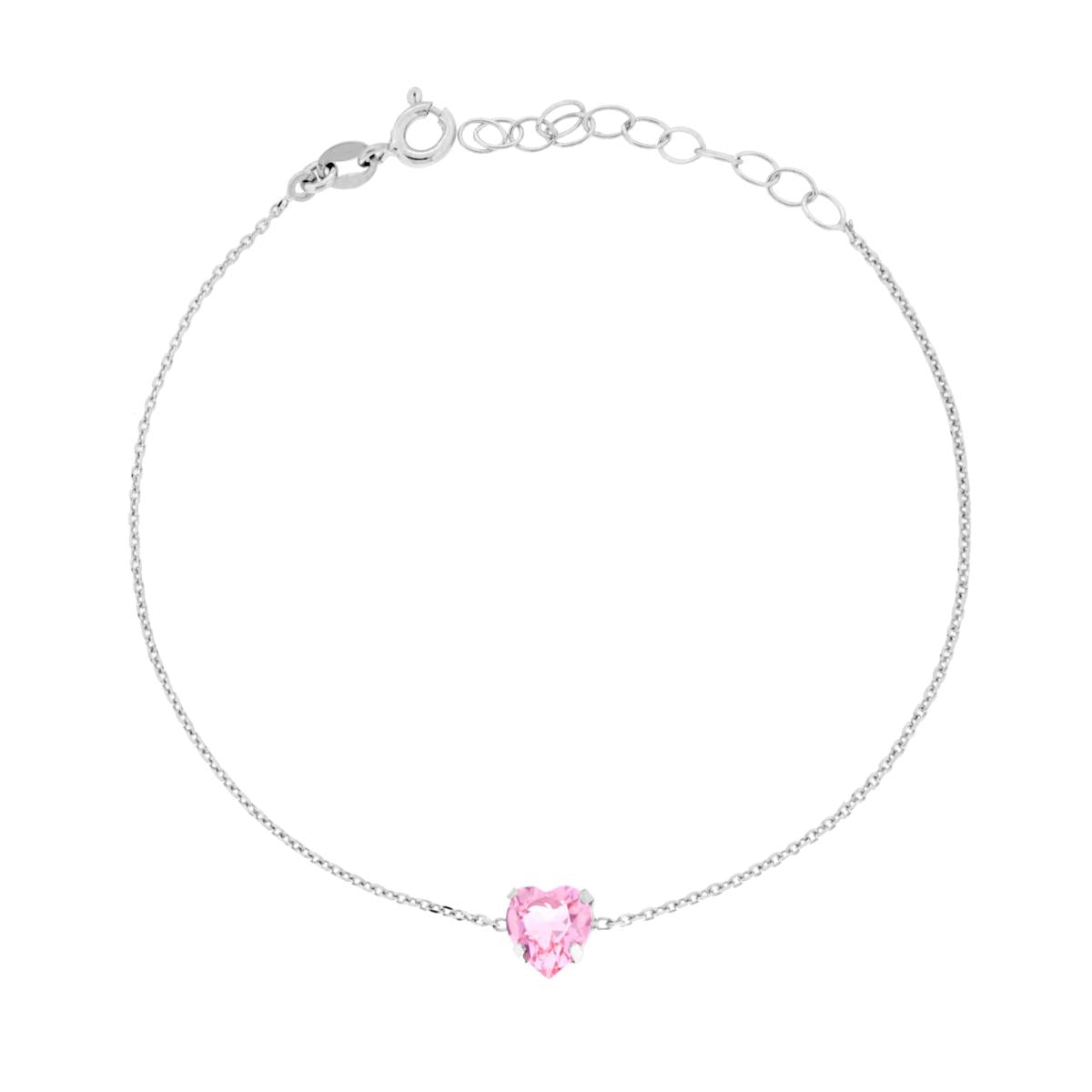 Bracciale Catena Forzatina Diamantata con Punto Luce Cuore Crystal Rosa