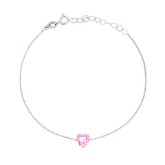 Bracciale Catena Forzatina Diamantata con Punto Luce Cuore Crystal Rosa