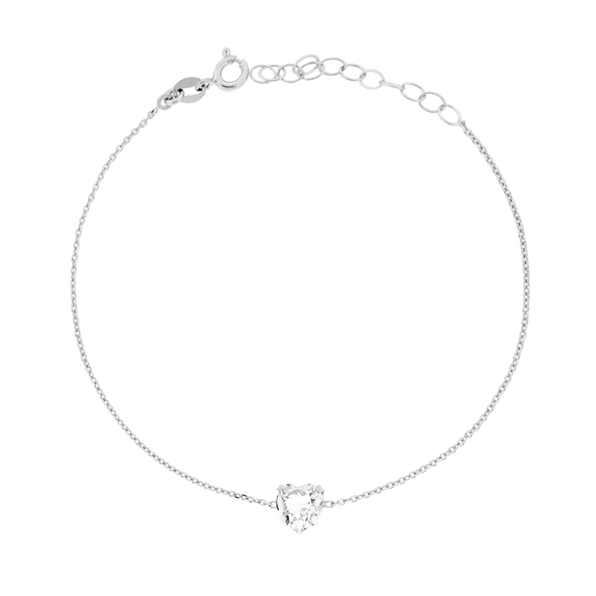 Bracciale Catena Forzatina Diamantata con Punto Luce Cuore Crystal Bianco