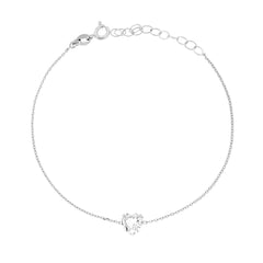 Bracciale Catena Forzatina Diamantata con Punto Luce Cuore Crystal Bianco
