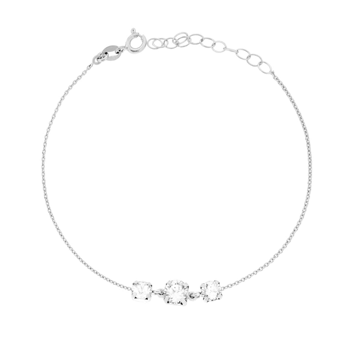 Bracciale Catena Forzatina Diamantata con Trilogy Punti Luce Tondo Crystal Bianco