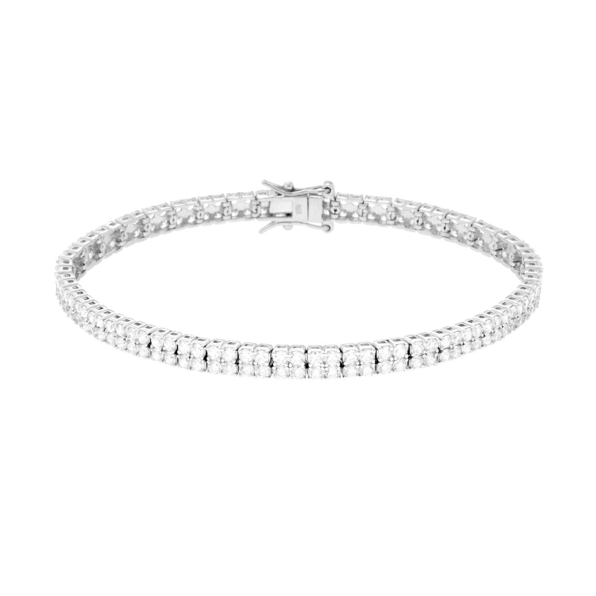 Bracciale Tennis Griffe cm 18 due fili Zirconi mm 2 Bianco in ARGENTO