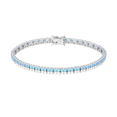 Bracciale Tennis Griffe cm 18 due fili Zirconi mm 2 Acquamarina e Bianco in ARGENTO