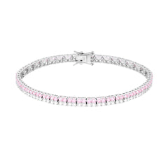Bracciale Tennis Griffe cm 18 due fili Zirconi mm 2 Rosa e Bianco in ARGENTO
