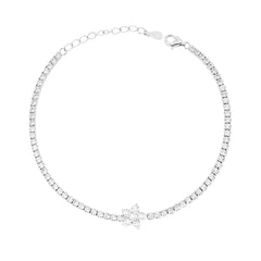 Bracciale Tennis con Fiore e Cubic Zirconia Bianchi in ARGENTO