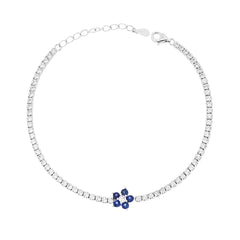 Bracciale Tennis con Fiore Blu Zaffiro e Cubic Zirconia Bianchi in ARGENTO